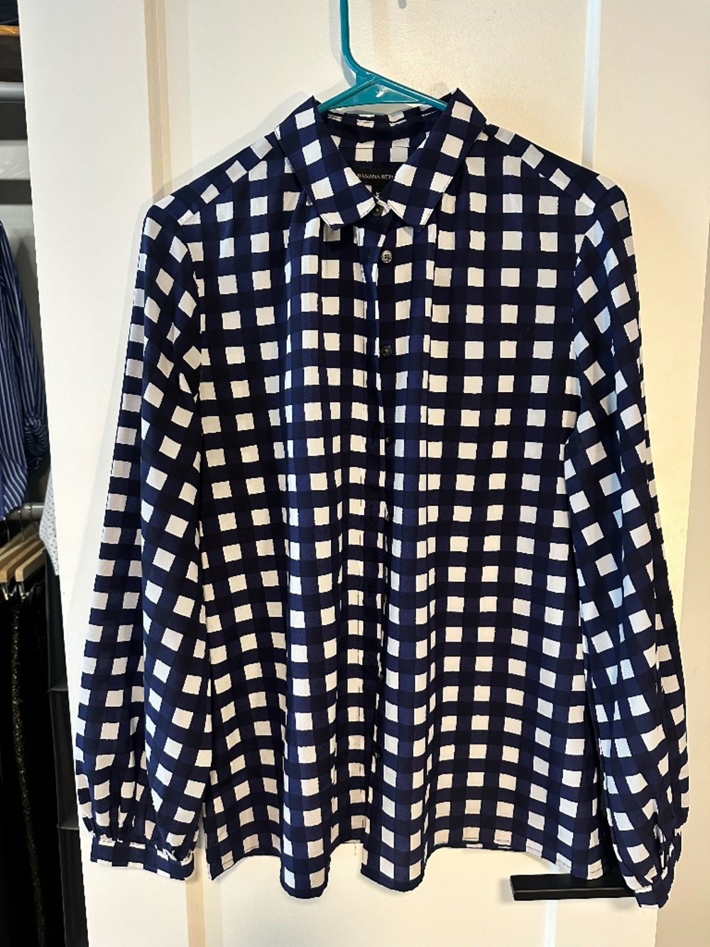 Banana Republic Navy & White Gingham Button Down Blouse - Medium